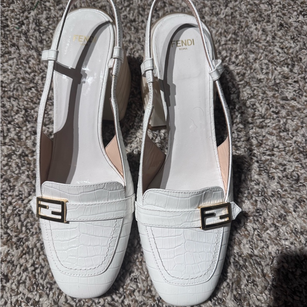 Fendi White Croc-Embossed Heels